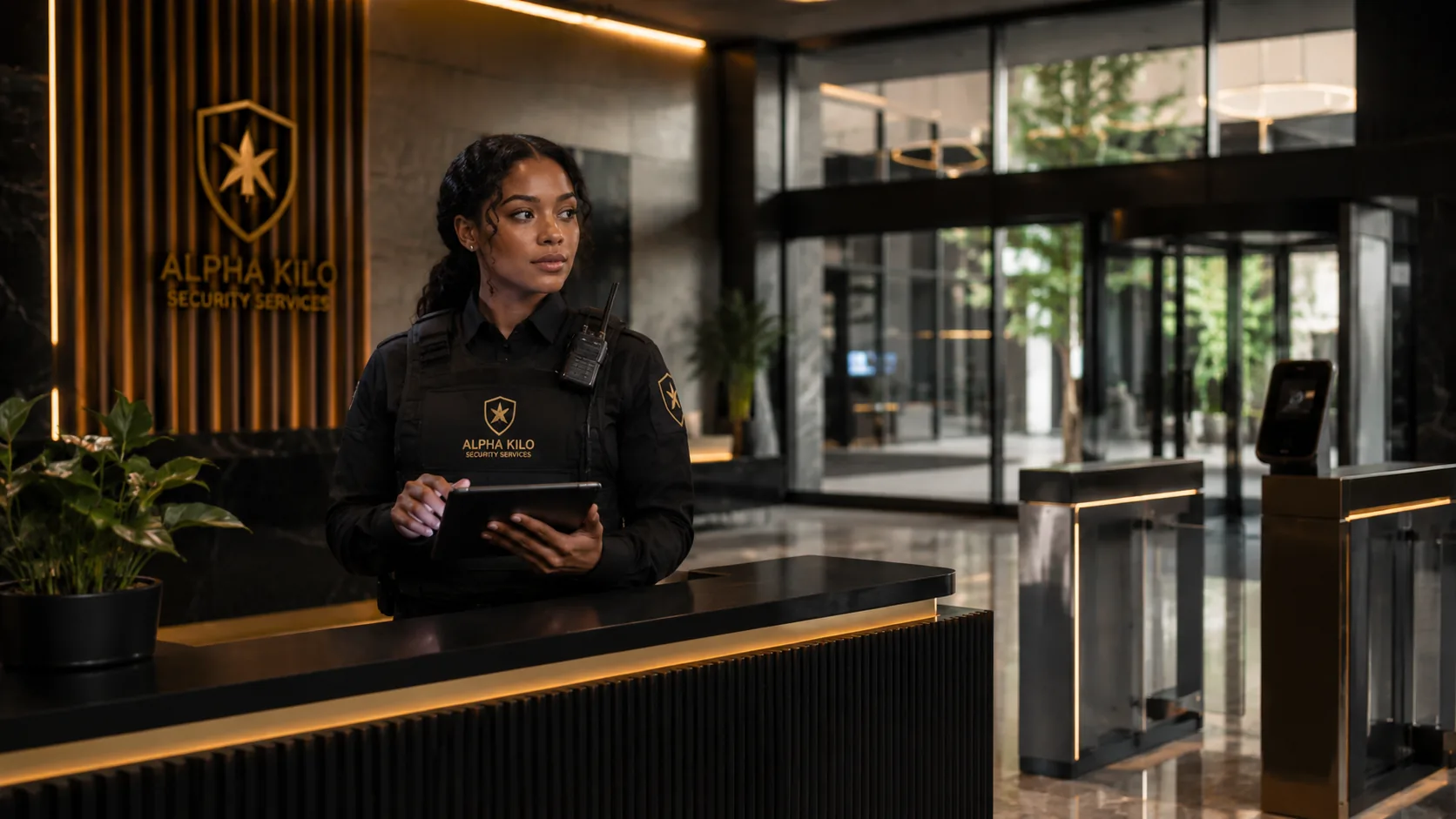 Alpha Kilo guard supporting lobby access control
